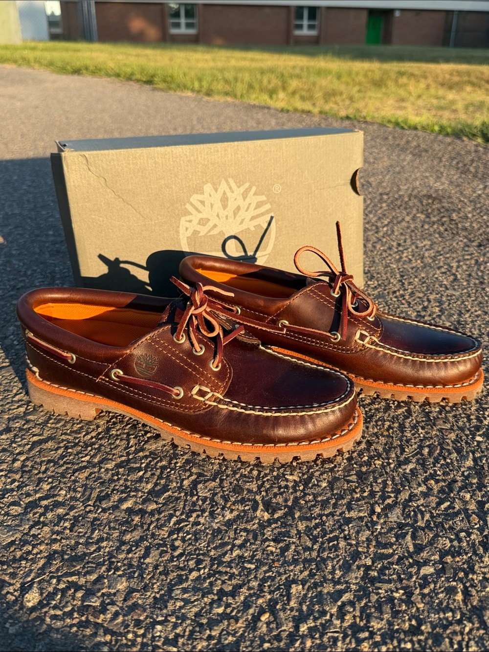 Timberland Woman’s Dark Brown Leather Boat Shoes with Lug Sole